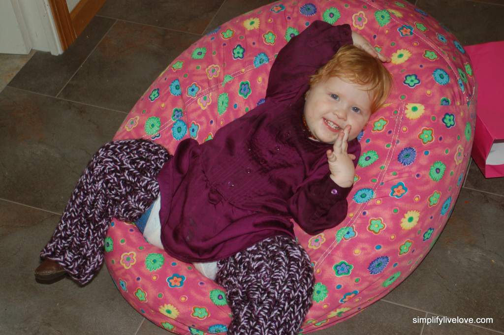 giril in spica cast on bean bag chair