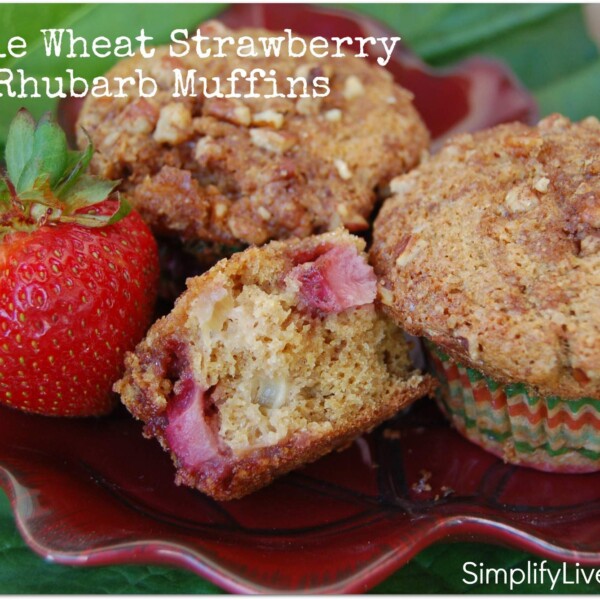 Whole wheat strawberry rhubarb muffins