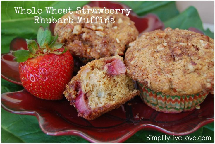 Whole wheat strawberry rhubarb muffins