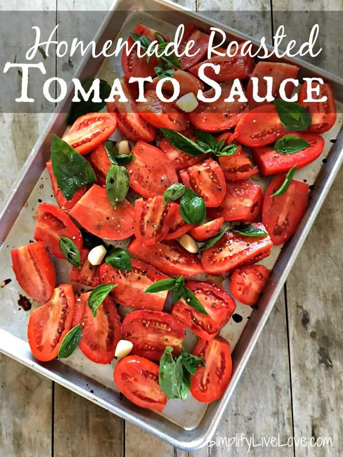 This easy homemade roasted tomato sauce is perfect on pasta and in soups. It only uses a few ingredients and is a pretty hands off way to make a fabulous tomato sauce.