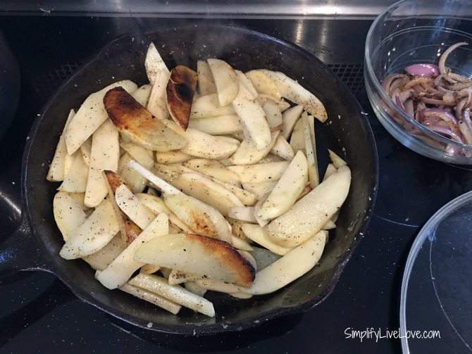 Cook the potatoes covered for several minutes, then flip, cover, and cook for a few minutes more.