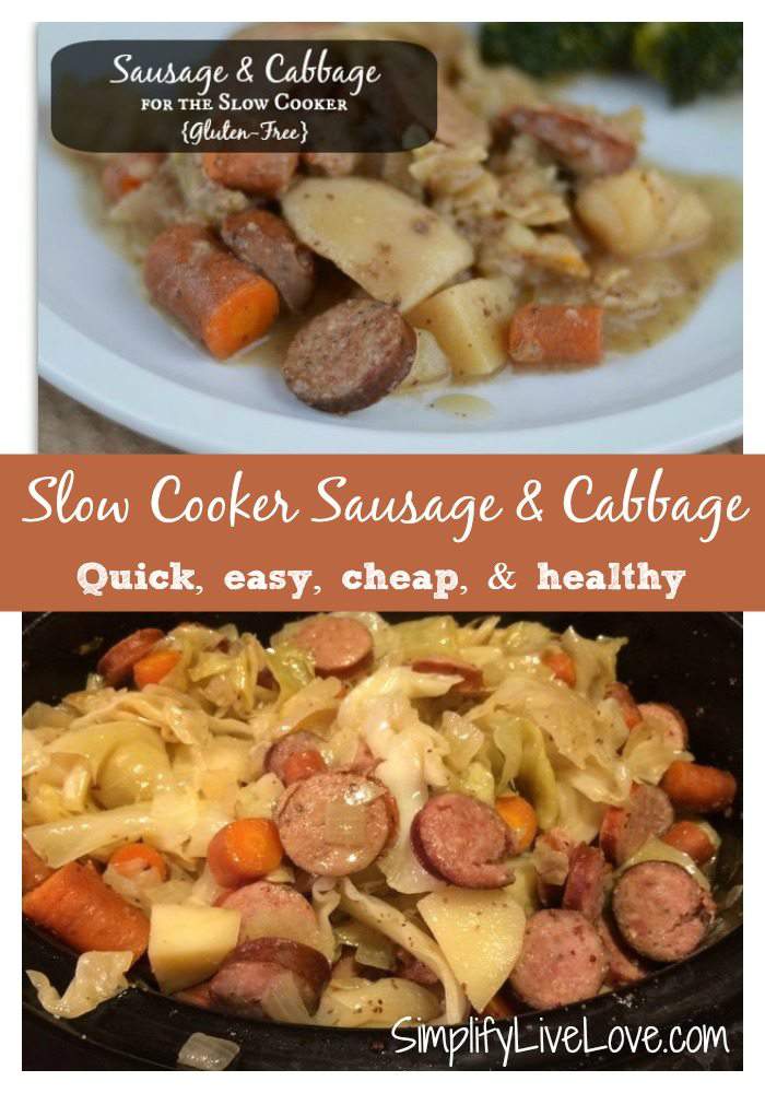 Slow Cooker Sausage & Cabbage. Quick, easy, cheap, and healthy recipe.