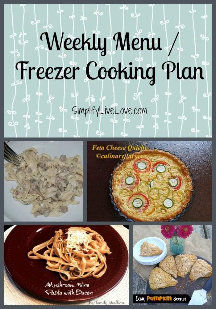 weekly menu freezer cooking plan - links to breakfast, lunch and dinner recipes