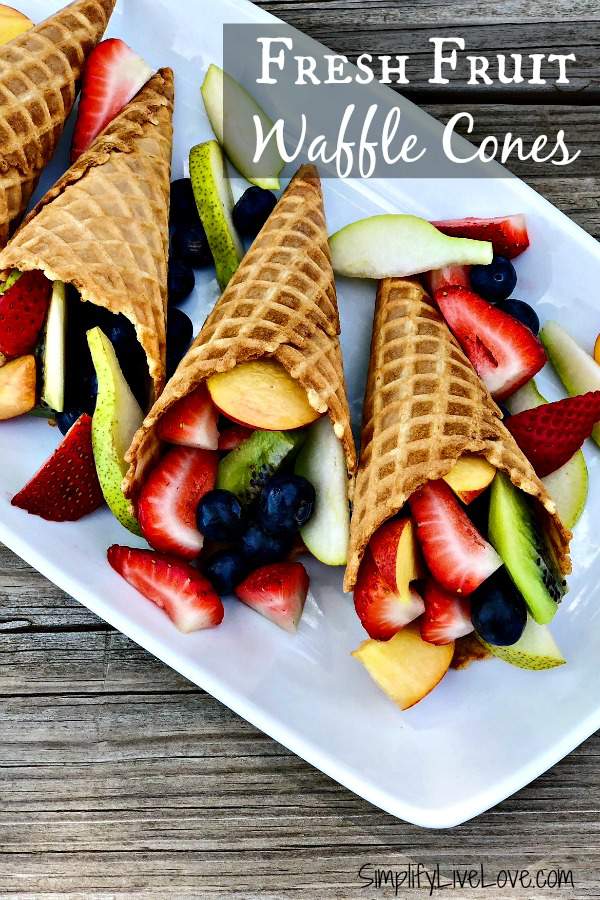 fresh fruit waffle cones - fruit in cone on a platter