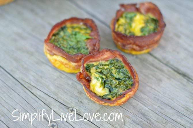 Bacon wrapped eggs with spinach & cheese