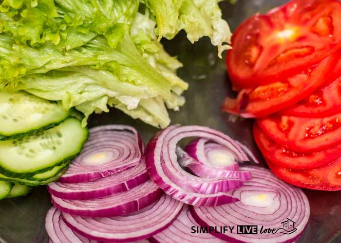 lettuce, onions, tomatoes as toppings for oven baked sandwiches
