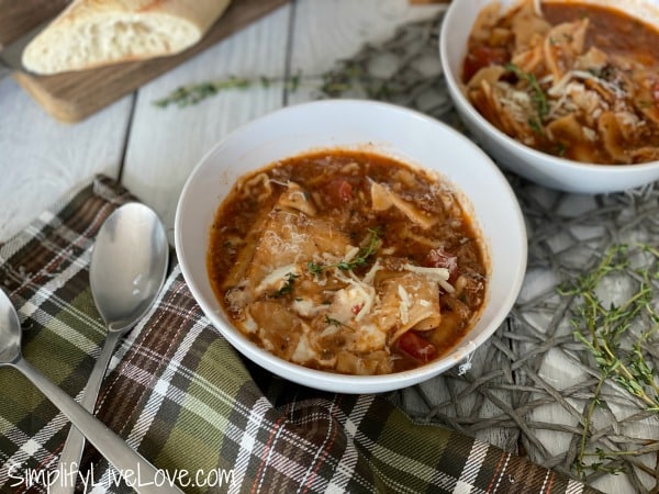 lasagna soup in bowls