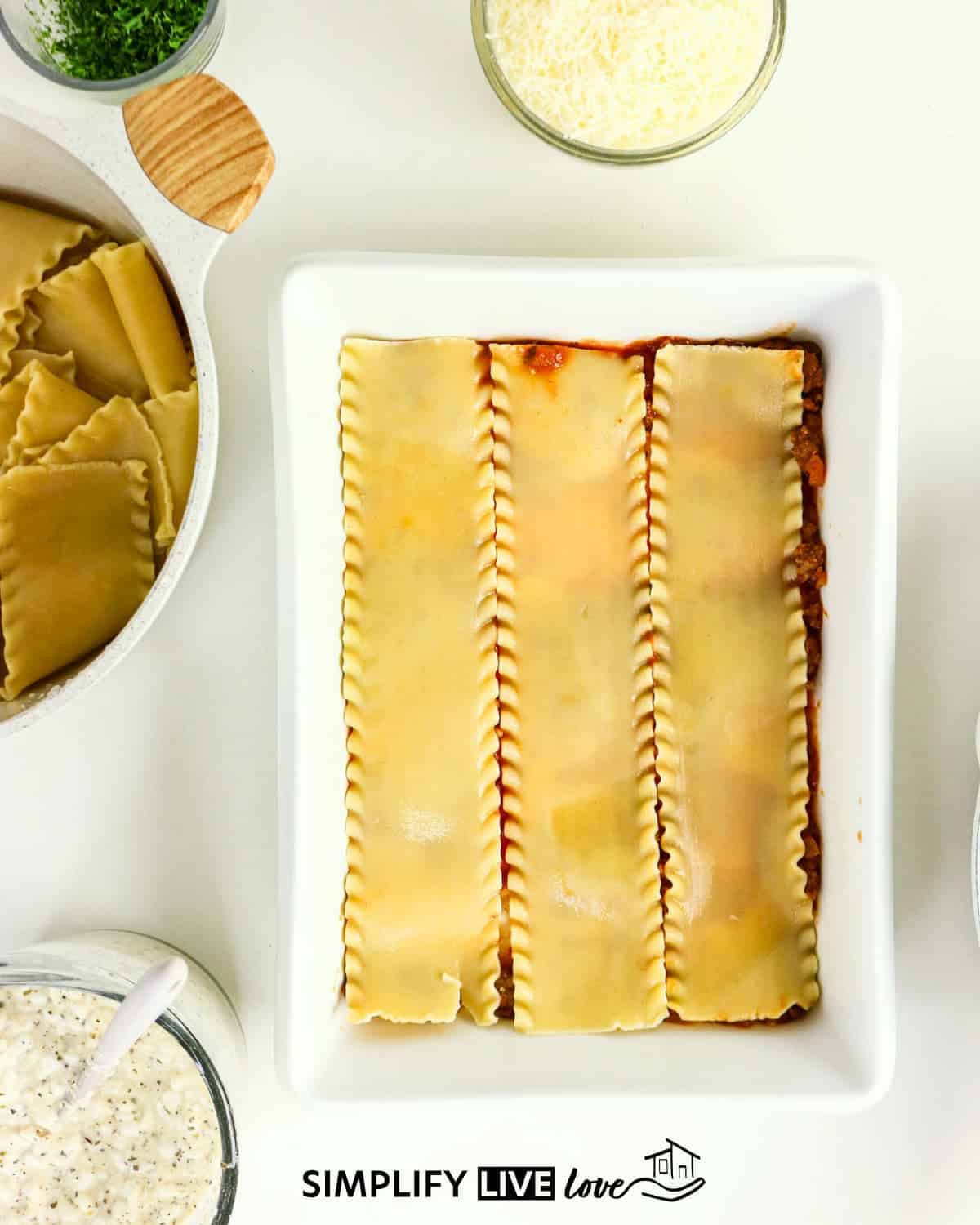 process step of layering lasagna