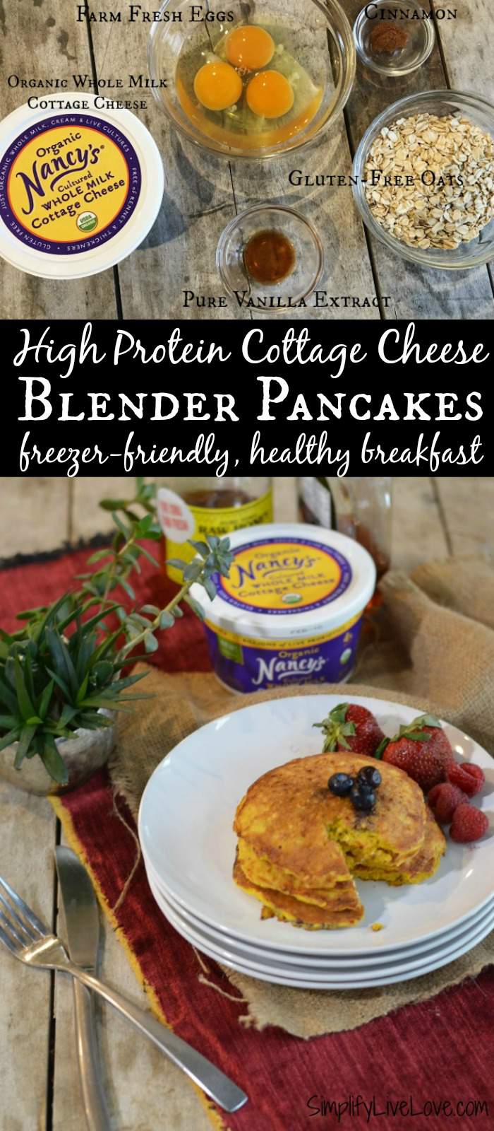 This recipe for protein rich cottage cheese blender pancakes i  freezer-friendly and kid approved breakfast recipe that your entire family will love!