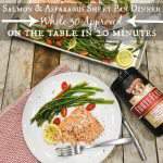 salmon asparagus sheet pan dinner on the table in 20 minutes. Whole 30 Approved