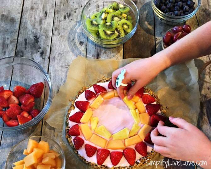 let your kids decorate their own granola fruit pizza