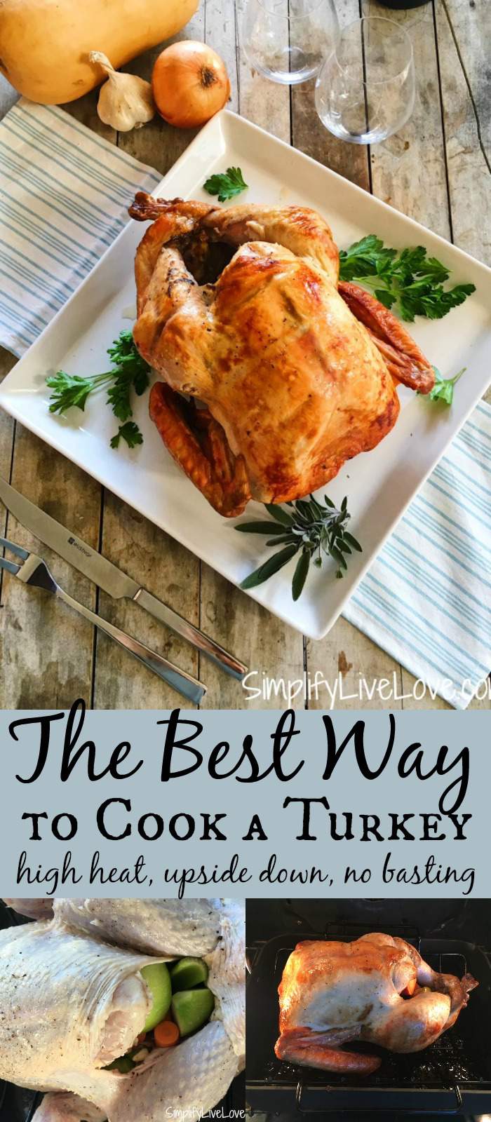 pinterest collage with step by step photos of best way to roast a turkey for Thanksgiving