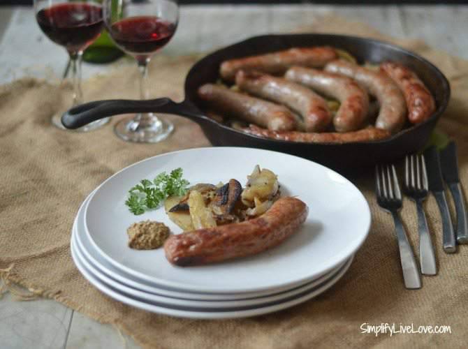Oven Baked Cast Iron Skillet Beer Brats & Potatoes