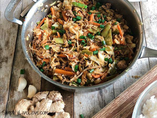 egg roll in a bowl with garlic and ginger