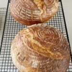2 baked loaves of sourdough bread