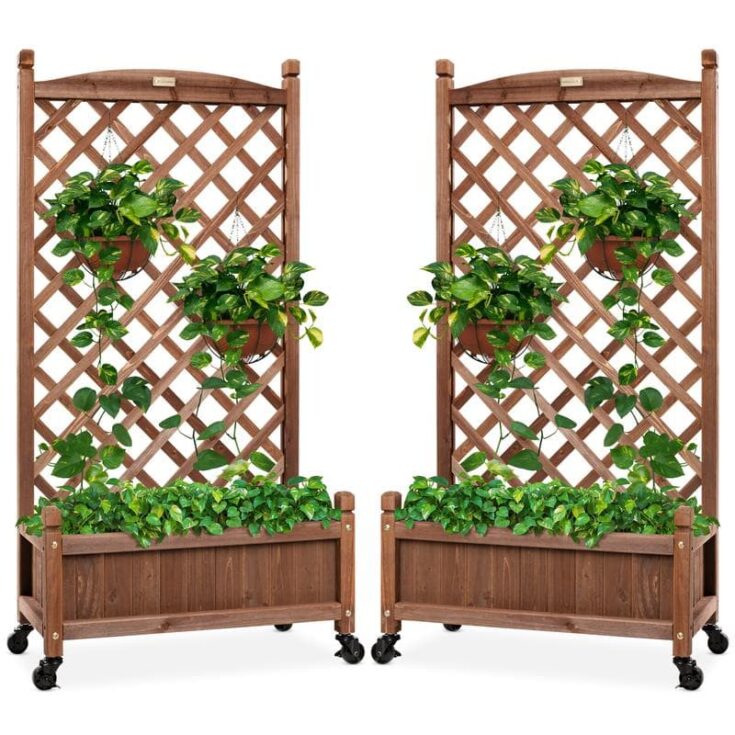 wooden planter box w_ lattice trellis