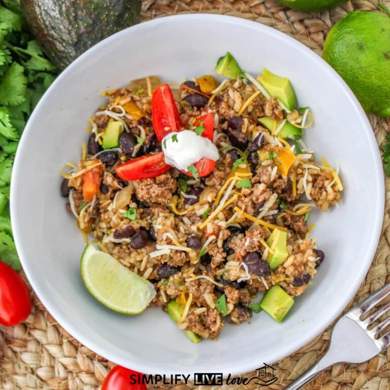 Quick & Easy OnePot Rice, Beans, & Beef Burrito Bowl Recipe Simplify