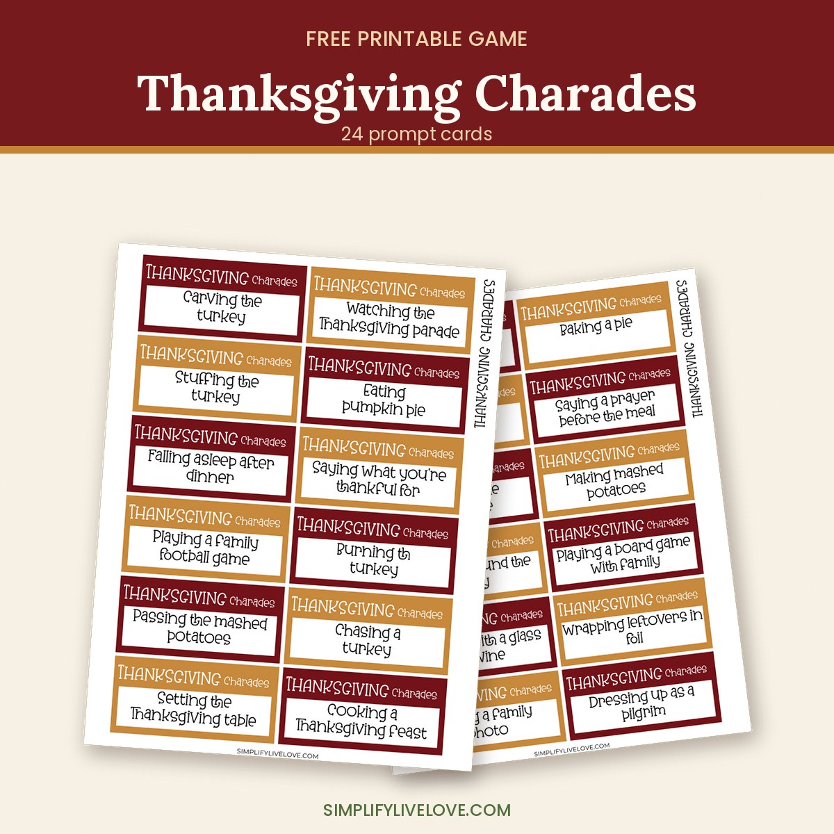 Printable Thanksgiving charades cards