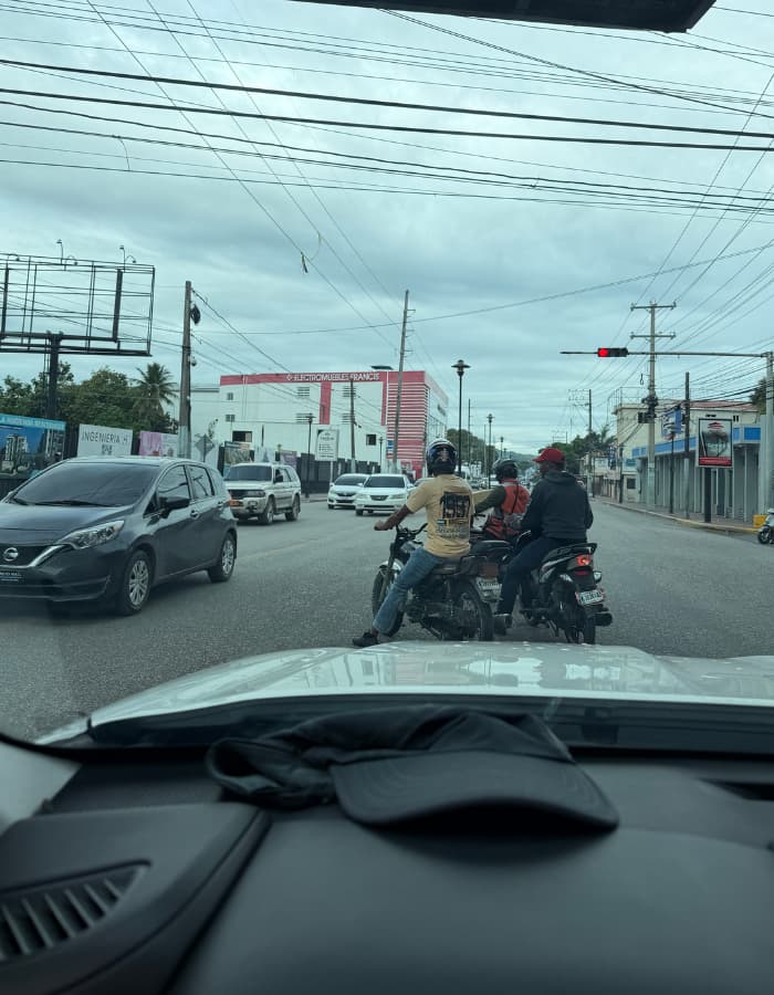 cars and motorcycles everywhere in the DR