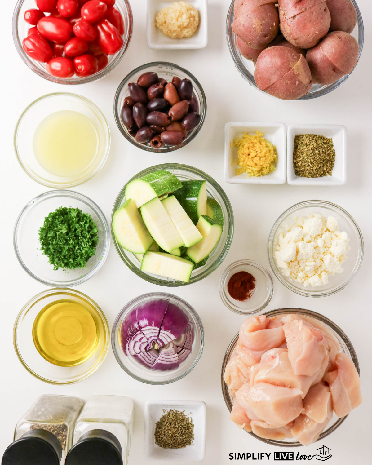 ingredients for sheet pan greek chicken 