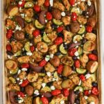 sheet pan greek chicken just out of the oven