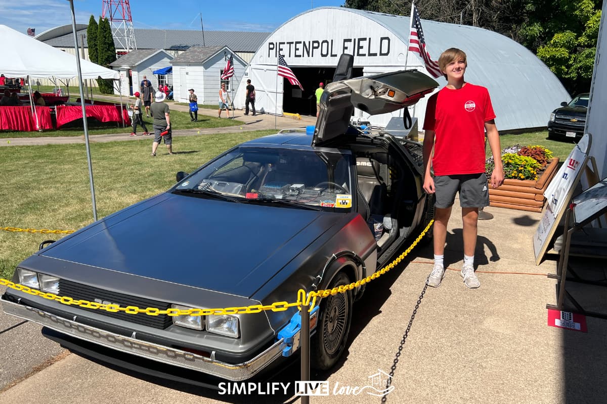 back to the future car at Pietenpol field oshkosh