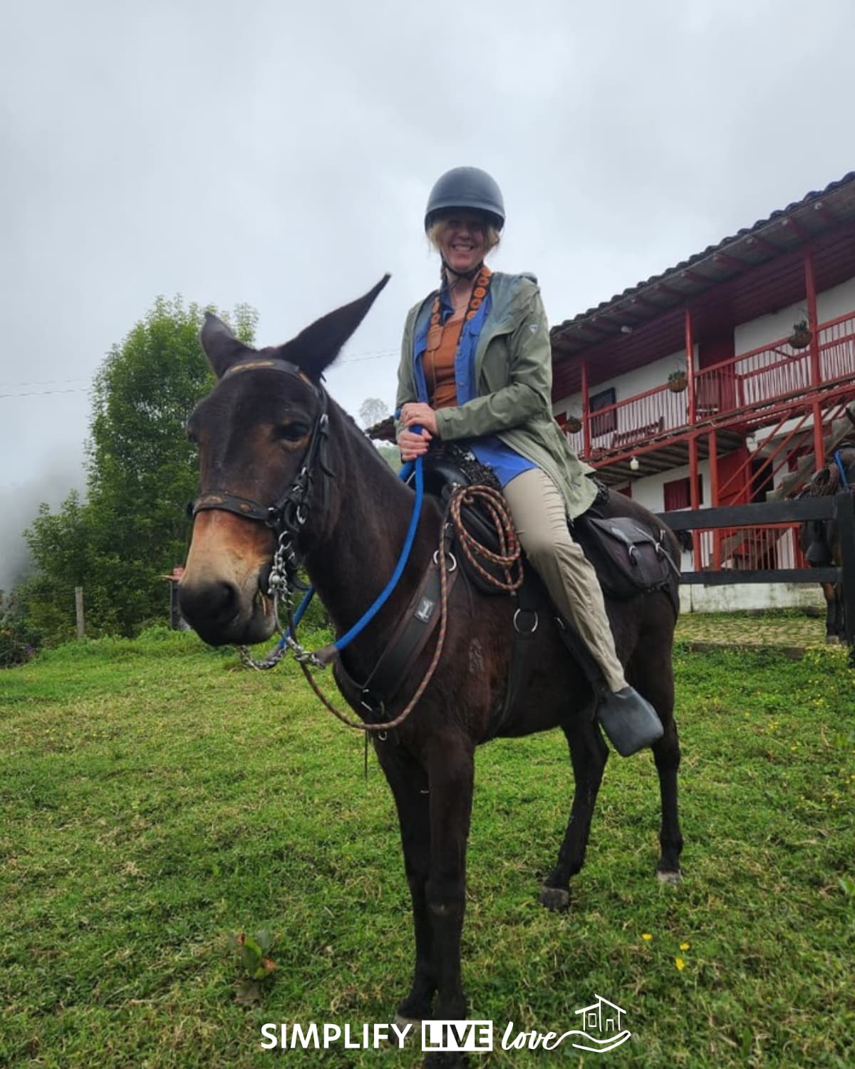 on a mule at Finca La Juana