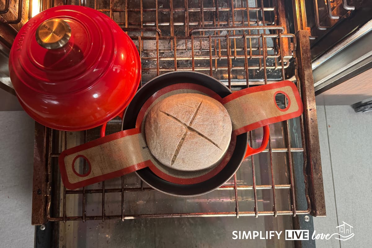 getting ready to put the break oven lid on the pan to bake