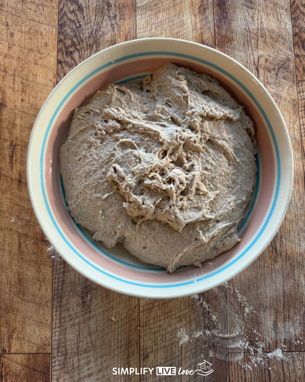 sourdough mischbrot dough in my grandma's bread bowl